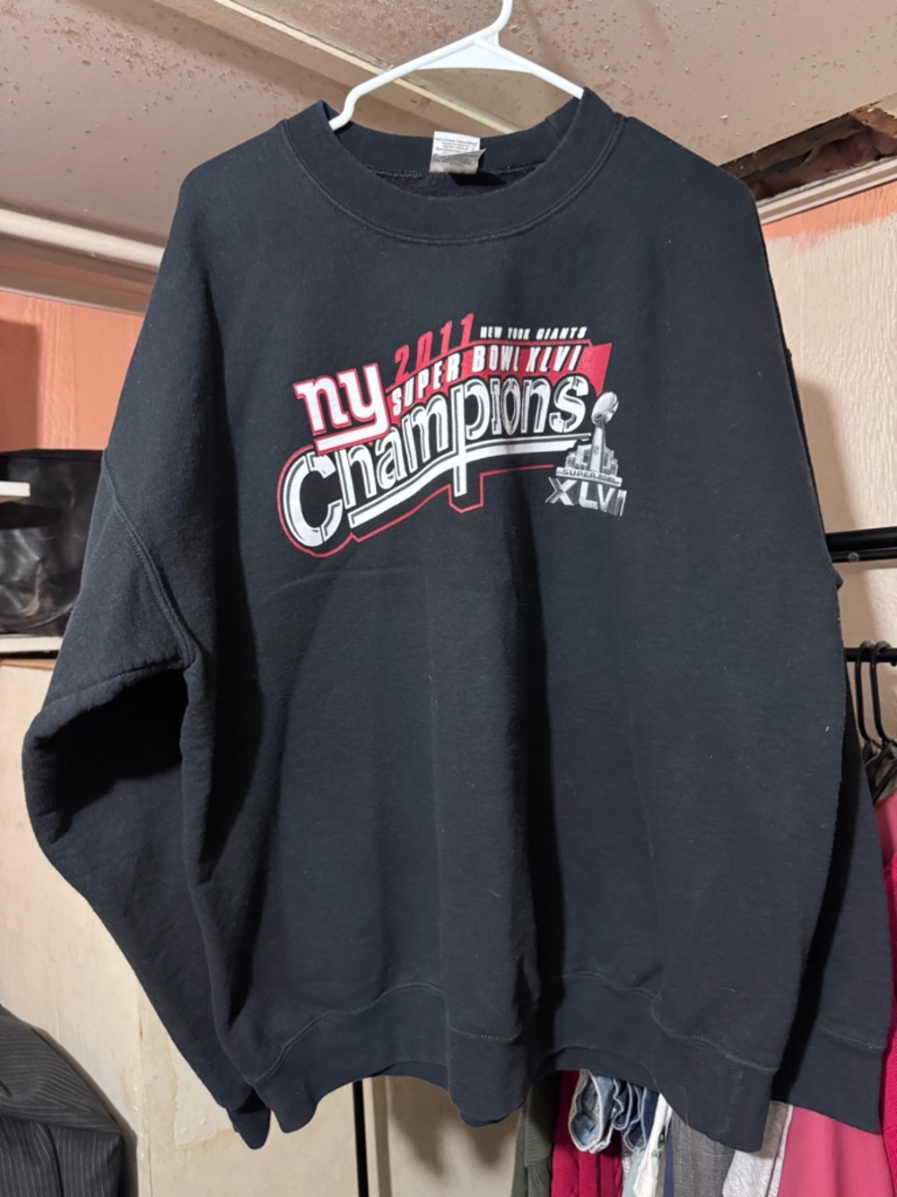 NY Giants Super Bowl XLVI 46 Champions Crewneck Sweatshirt XL Black 2011 vintage